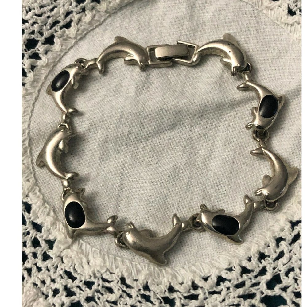 Vintage Mexico Cast Sterling Dolphin Bracelet